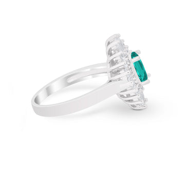 Art Deco Vintage Oval Halo Wedding Ring Simulated Paraiba Tourmaline CZ 925 Sterling Silver